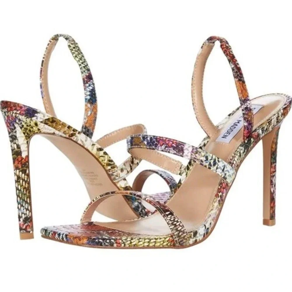 Steve Madden Gracey Stiletto‎ Heeled Sandal Rainbow Snake Print Sz 10 Multicolor